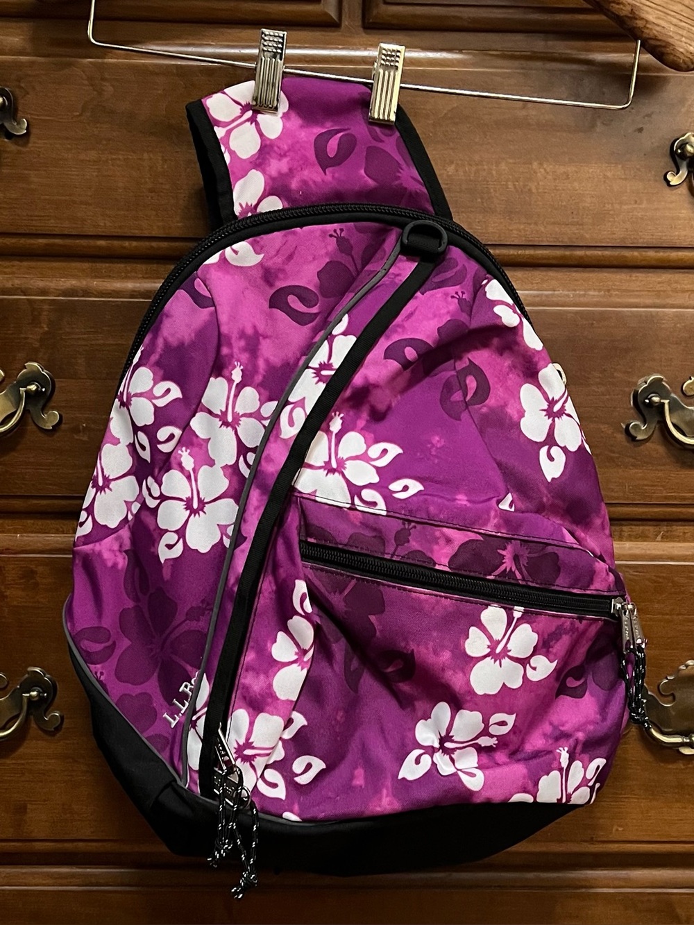 L.L. Bean Purple Floral Sling Bag Backpack